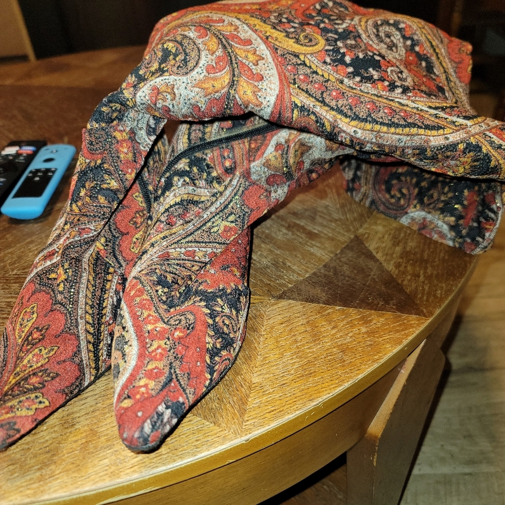 Harriet red paisley suede type fabric cowboy dressy boots